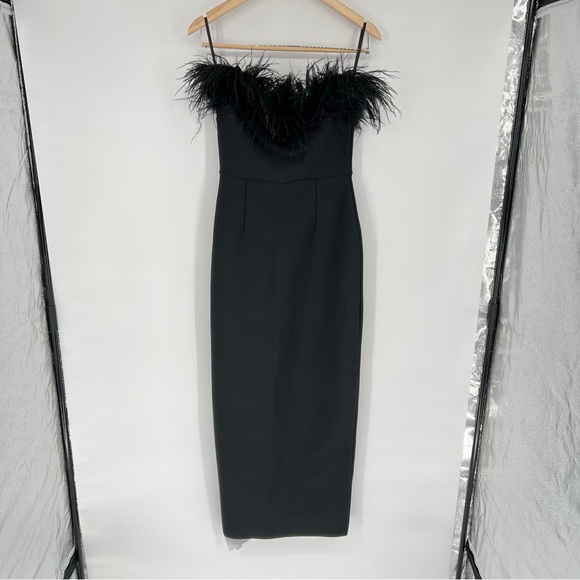NWT Catchall Naomi Black Strapless Feather Trimmed Bandage Maxi Bodycon Dress - Picture 4 of 16